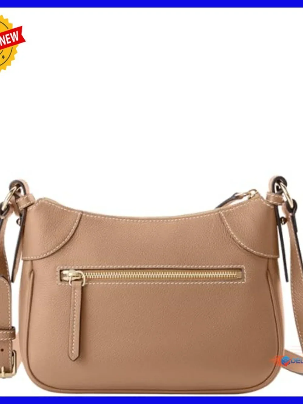 Leather Crossbody Hobo Bag with Zip Pockets, Medium Size